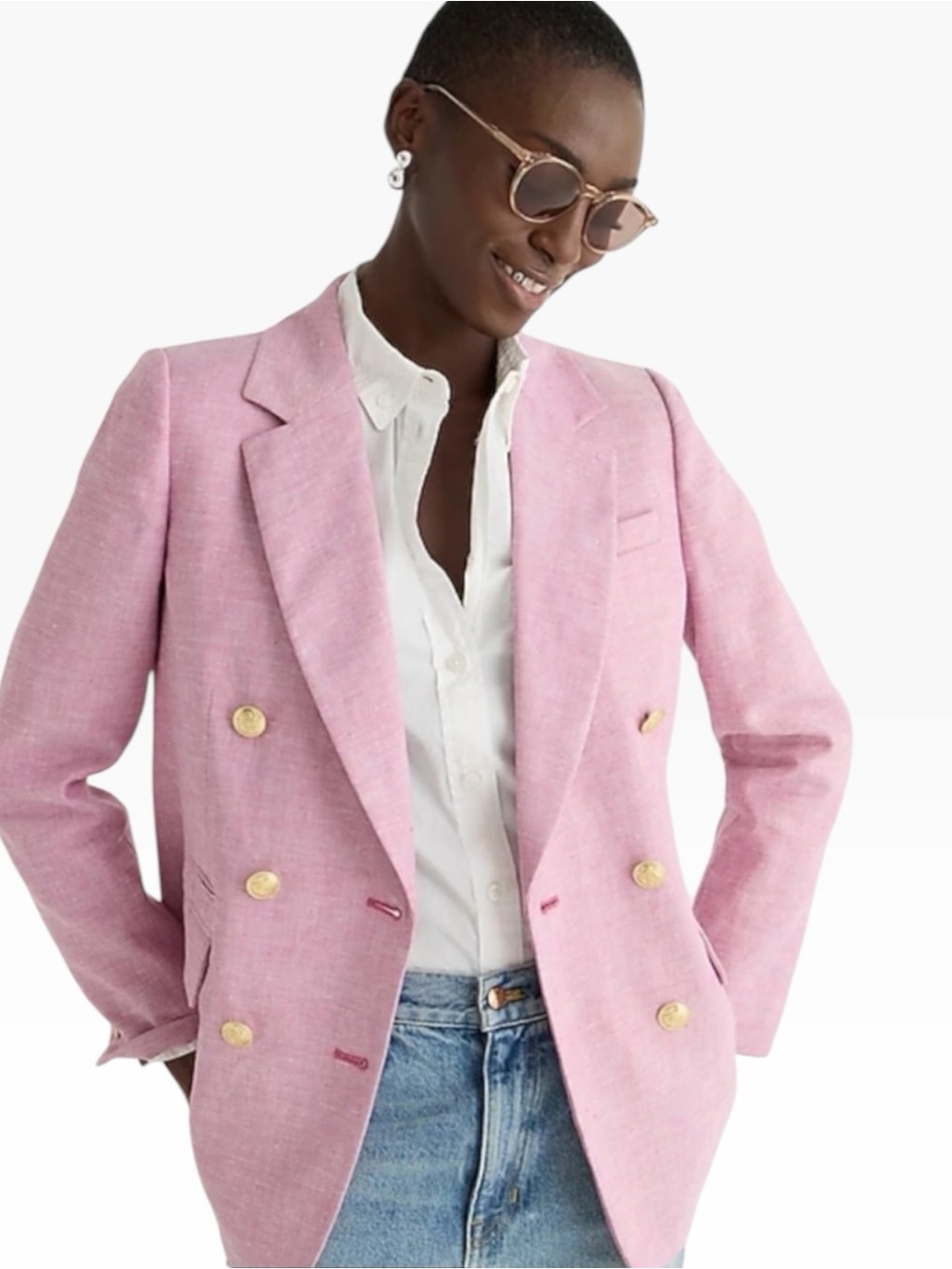 J.Crew Bristol Vintage Raspberry Linen Blend Double Breasted Blazer Sz 14